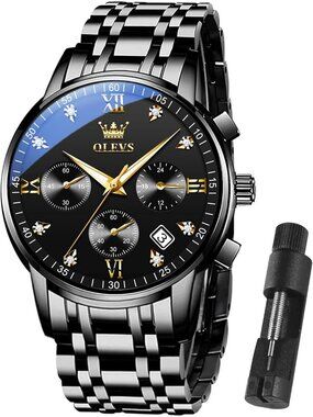 Olevs Men's All Black Multifunction Waterproof Luminous Chronograph Wrist Watch